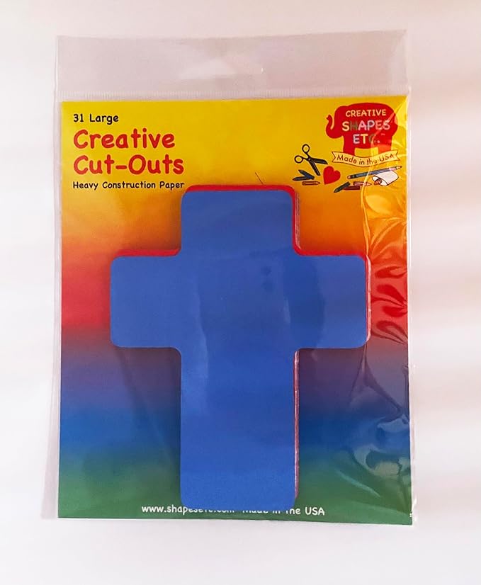 SHAPES ETC. 31 Pcs Cross Assorted Color Creative Cut-Outs 5.5in Sunday School VBS Decoration Kids Nativity Religious Christmas Crafts Faithful Christian Easter Bulletin Board Décor USA Made