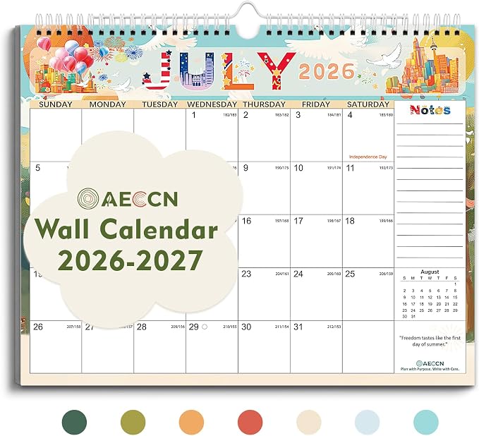 AECCN Calendar 2026-2027, 18 Months Calendars, 14.4" x 11.4" Durable Thick Paper, Anti Ink Bleed, Wall Calendar 2026-2027 with Stickers for Home, school, Office Planning-Colorful