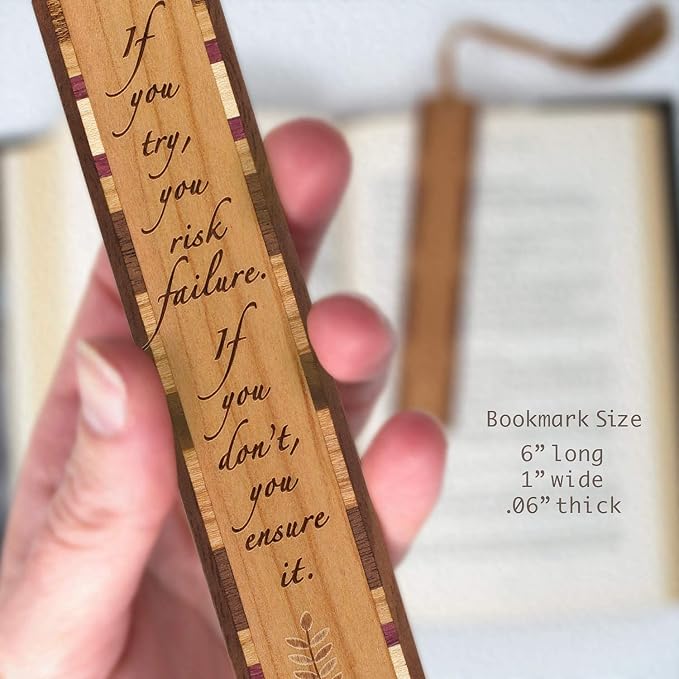 If You Try Quote Wooden Bookmark | Inspirational Motivation and Personal Growth Quote Gift for Readers | Handmade Wood Bookmark with Brown Tassel | Made in the USA