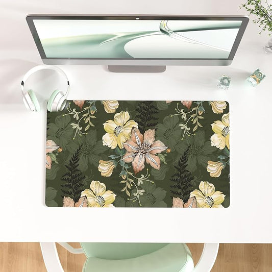 Colorful Star Large Mouse Pad, PU Leather Waterproof Desk Mat, Computer Gaming Mouse Pad, XXL Table Mousepad Non Slip Full Desk Pad for School Office Home 23.6" x 13.8" - Vintage Bold Flowers