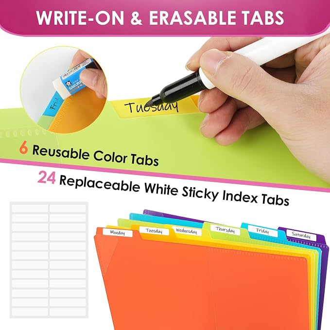 KTRIO 12 Pocket Project Organizer, Letter Size Spiral Binder,Pink | 12 Pocket Storage,Letter Size Fit,Water-Resistant Poly,Zip Pouch Included,Writable Color Tabs