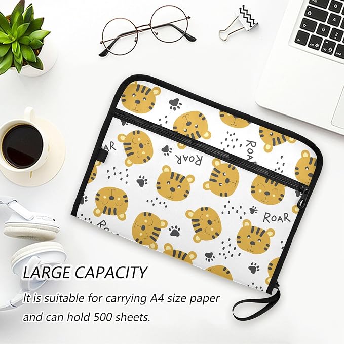Tiger Head Face File Folders,Plastic Folders with 13 Pockets,Expandable File Folder for Documents School Students Office,Aesthetic Folder with Labels A4 Letter Size