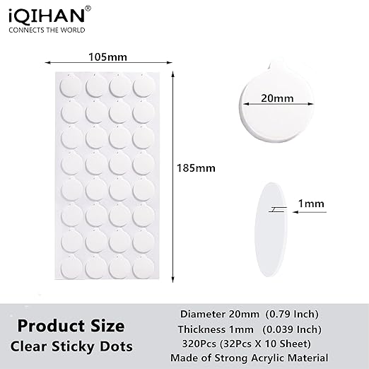 Double Sided Adhesive Dots Mounting Putty Sticky Tack Clear Removable Round Glue Tape for Wall Crafts Festival Party Decorations (320PCS 0.79in)