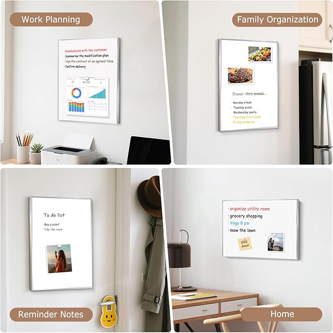 Small Dry Erase Whiteboard, 16 x 12 Inches Magnetic White Board for Students, Home, Office, School, Silver Aluminum Frame, 4 Magnets, 2 Markers