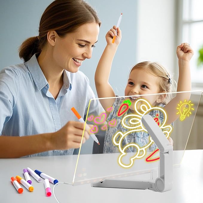 LED Note Board with Colors, Acrylic Dry Erase Board with Light, Magical Light Board, Light Up White Board with 7 Color Pen and Adjustable Stand, for Office School Home, Gift for Kids(12"x8")
