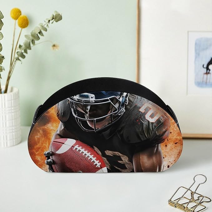 Cool American Football Remote Control Holder with 5 Compartments, PU Leather TV Remote Caddy, Desk Organizer for TV, Game Controllers, Office Supplies