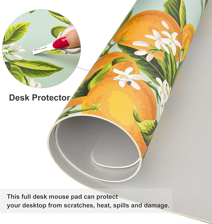 Colorful Star Large Mouse Pad, Watercolor Orange Desk Mat Office Supplies, Waterproof Faux Leather Big Gaming Mousepad, Fruits Flowers Desk Pad Home Office Décor Accessories 31.5" x 15.7"