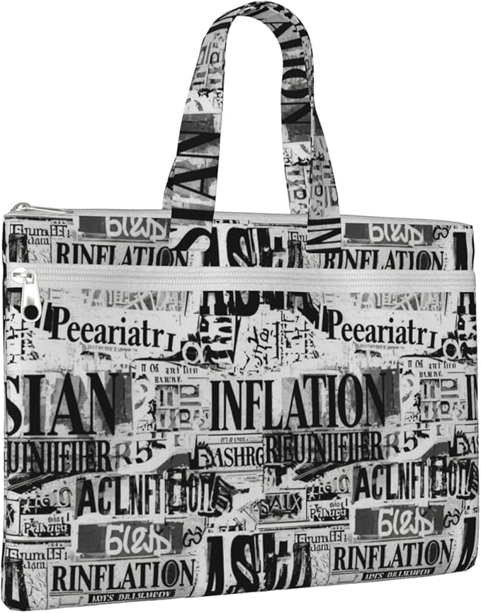 Waterproof Canvas Zipper Document Organizer Ancient Newspaper, Double Pocket File Storage Bag with Handle for Office Use
