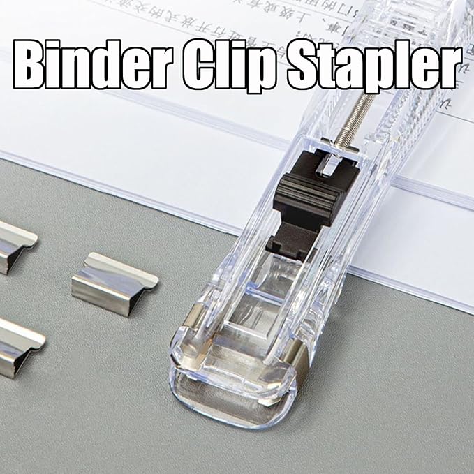 Portable Binder Clip Stapler - Includes 58 Reusable Clips, Push Binder Clip, Stapler Without Staples, 2 Pcs Handheld Reusable Push Paper Dispenser for Document School Office (200 Pcs Clips)