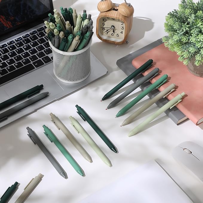 Crtiin 50 Pcs Gel Pens Bulk, 0.5mm Fine Point Black Ink Pens, Retractable Smooth Writing Quick Dry, Colored Aesthetic for School Office Journaling Teacher Appreciation Mother Day (Green Series)