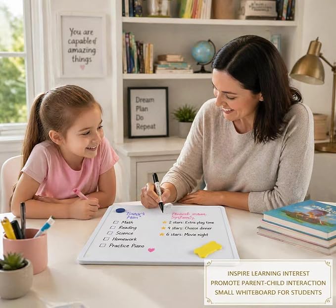 MXG Small White Board Dry Erase, 12x16 Inch Portable Double Sided Whiteboard for Wall, Fridge, Desk, Mini Dry Erase Board with Magnets, Marker & Eraser, for Office, Home, School & Memo Board
