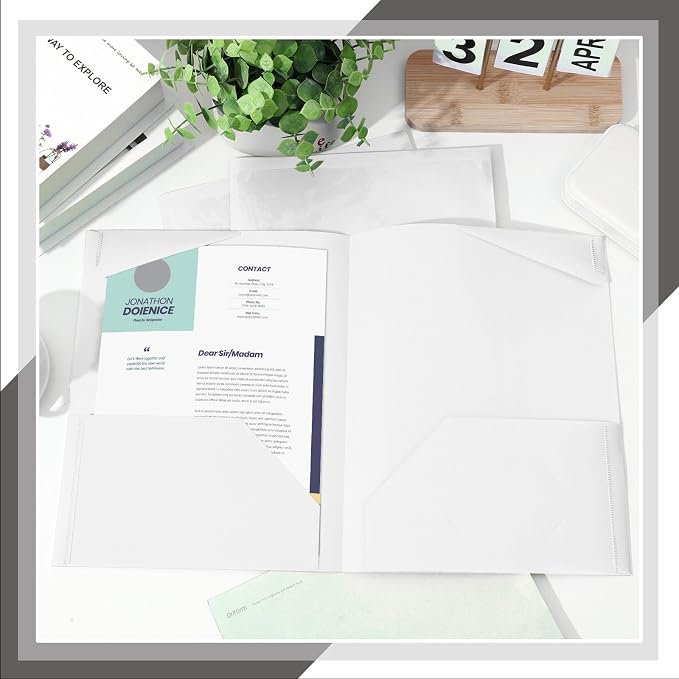 Henoyso 18 Pack White Plastic Folders with Clear Front Pockets Heavy Duty File Folders with 2 Pockets and Card Slot for Student Communication School Office Presentation Report
