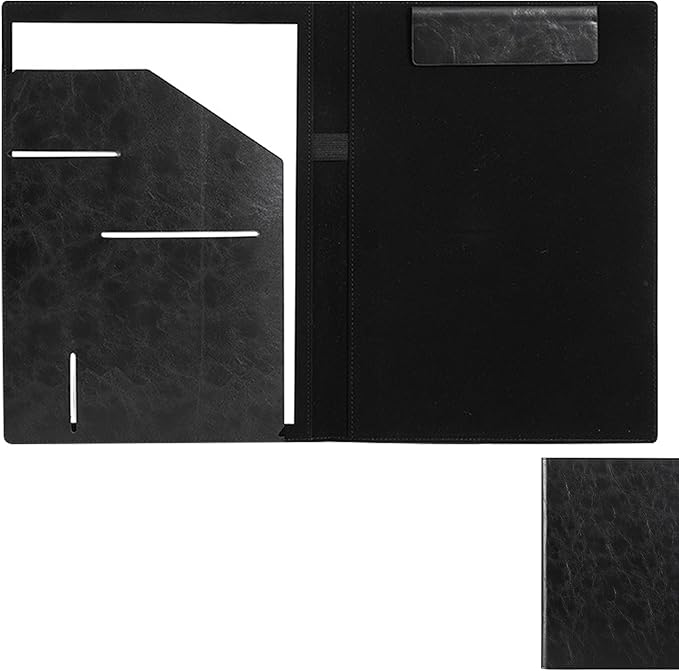 Professional Leather Padfolio Magnetic Closure, Business Portfolio Folder with Card Slots, A4/Letter Document Clipboard, Pen Loop, Multi‑Pocket Organizer Business, Office, Travel (Black)