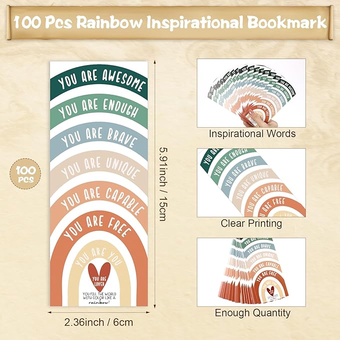 TaoBary 100 Pcs Inspirational Bookmarks Bulk Back to School Gifts Paper Positive Motivational Encouraging Affirmation Card from Teacher Classroom