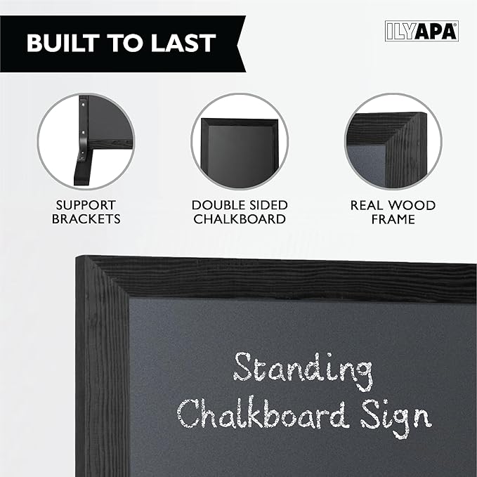 Ilyapa Large Chalk Board Sign - Free Standing Sidewalk Easel - Outdoor Menu for Restaurant, Food Truck, Party, or Wedding - 42x18 Inch - Black