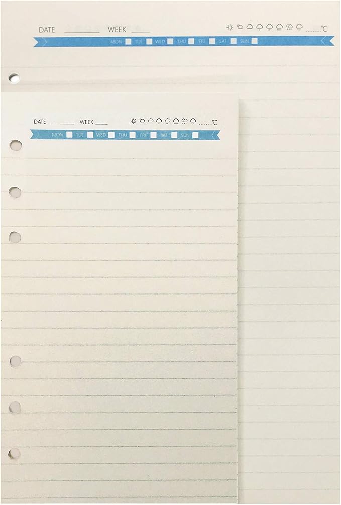 Zelten Refills/Loose Leaves for A5 Cover Ring Binder/Personal Organizer/Planner(A5 6 Holes, Lined Blue)