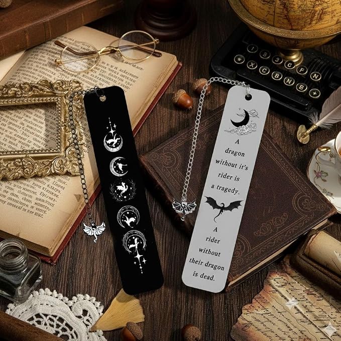 Dragon Metal Bookmark Set 2.0, Cool Fourth Wing Bookmarks for Charms, Book Lover Fantasy Reading Gifts for Women and Men (Moon Dragon)