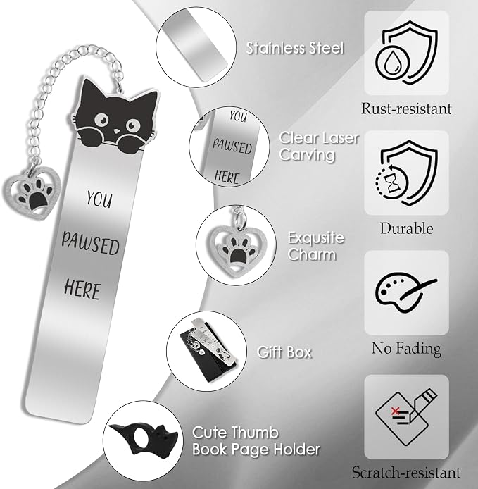 2 Pcs Cute Cat Pendant Bookmarks with Thumb Book Page Holder, Cat Lover Gifts for Women Men Reader, Ideal Book Reader Gifts & Reading Accessories(Cat B)