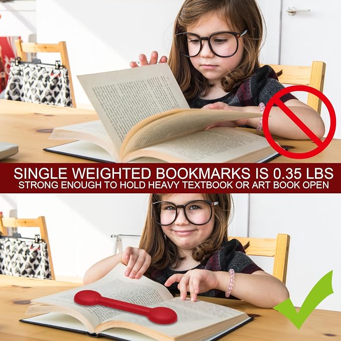 Eersida 2 Pieces Weighted Bookmarks Book Weight Page Holder Rubber Book Weight Bookmark Portable Weighted Rubber Page Holder for Adults Reading (Red)