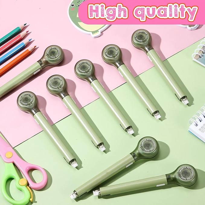 Gersoniel 10 Pack Correction Tape Pen Correctional Ink Tape Push Pull Protective, Easy to Use Applicator for School Office Supplies, 0.2 x 236 Inch (Green Color)
