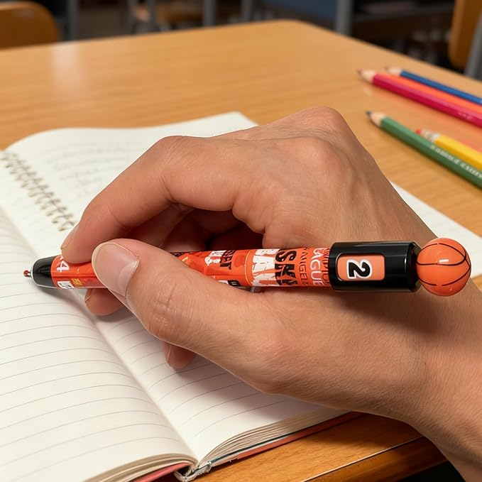 Pack 8 Funny Spin Basketball Rollerball Pens, Erasable Gel Pen Blue Ink 0.5mm, Rotatable Sports Pen, Slam Dunk Design for Boys School Office, Basketball Fans, Clubs,