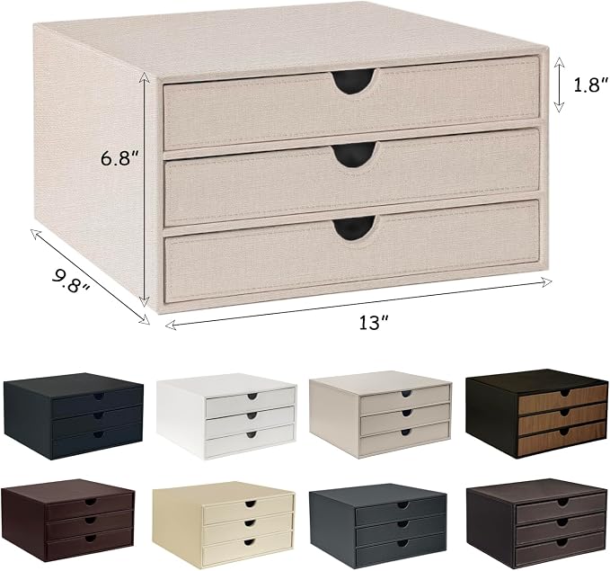 UnionBasic Document Organizer, 3-Drawer File Cabinet Document Storage Box, Office Desktop Filing Organizer, Seashell