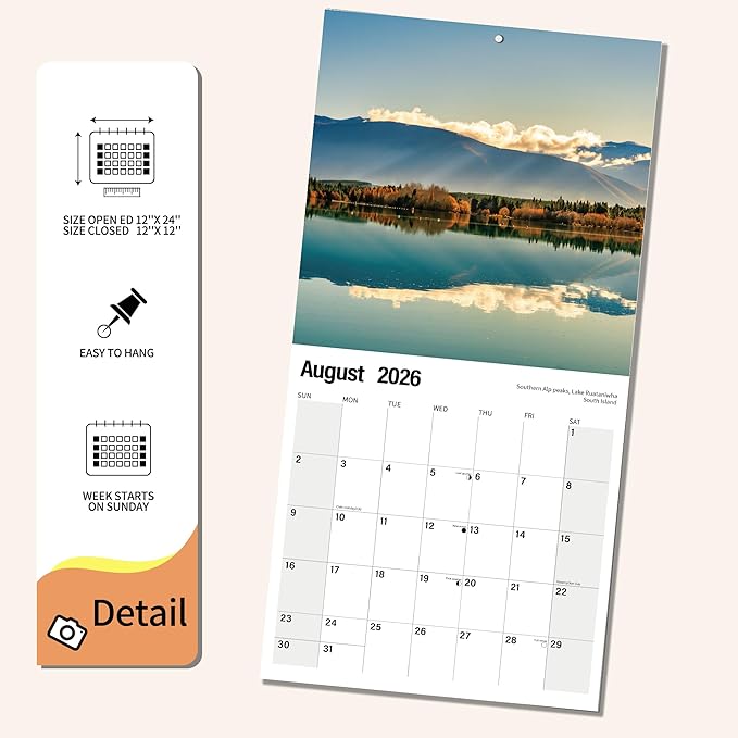 Wall Calendar 2025-2026 Planner Calendar - New Zealand Hangable Monthly Wall Calendar with Large Blocks for Organizing & Planning, Academic Schedule, Home, Office & family, Thick & Sturdy Paper (12"x24" Open)