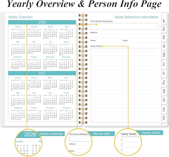 2026-2027 Monthly Planner - January 2026 - June 2027, Two Pages Per Month, 18 Monthly Calendar/Planner with Tabs, Inner Pocket, 6.4" x 8.5", Black