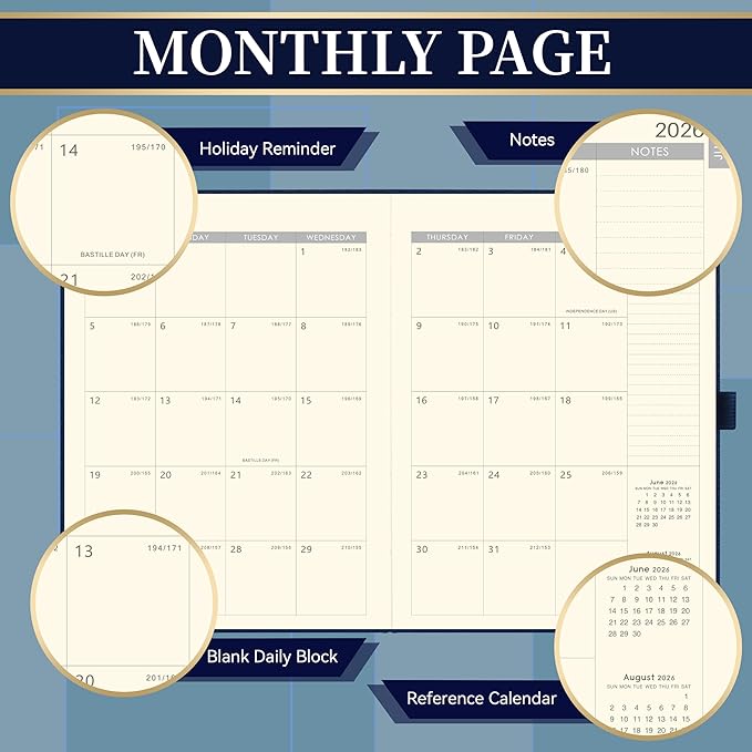 2026-2027 Planner - Planner 2026-2027, 8.5"x11", July 2026 - June 2027, Leather Calendar Weekly and Monthly Planner 26-27, Leather Hardcover, Pen Loop, Elastic Closure, Pocket - Navy