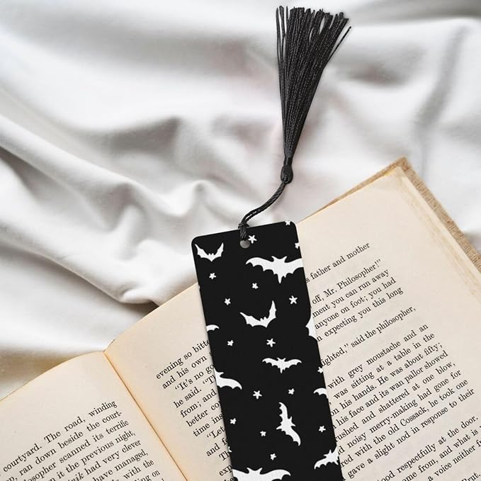 Halloween Bat 5pcs Wood Bookmarks with Tassel for Planner Reading Book Lovers Accessory Readers Men Women 4.6 X 1.2 Inch