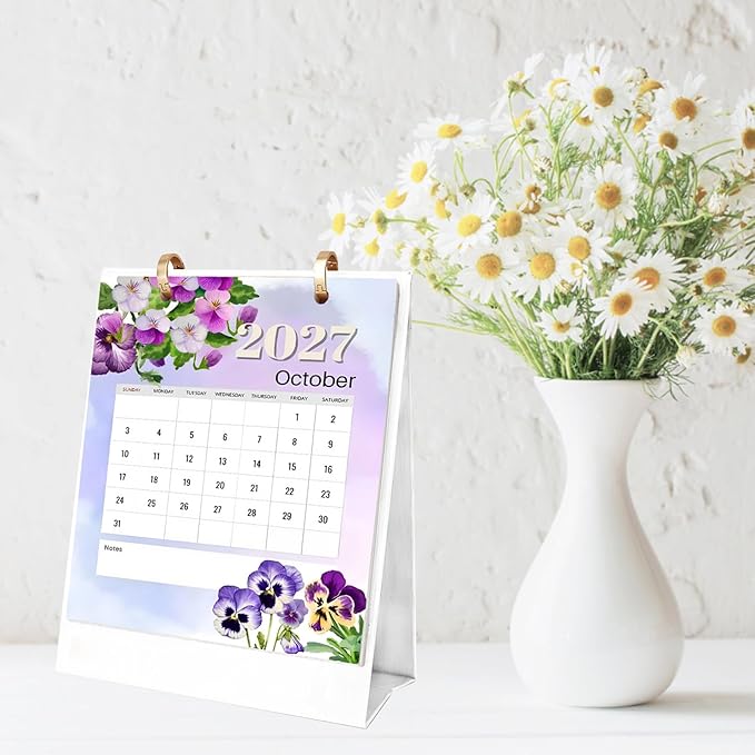 2027 Standing Desk Calendar DIY Diamond Art Painting Monthly Flip Dates Flowers Double-Sided Pattern Tabletop Calendars Diamond Art Craft Supplies Planner Office Home-2027 Flowers