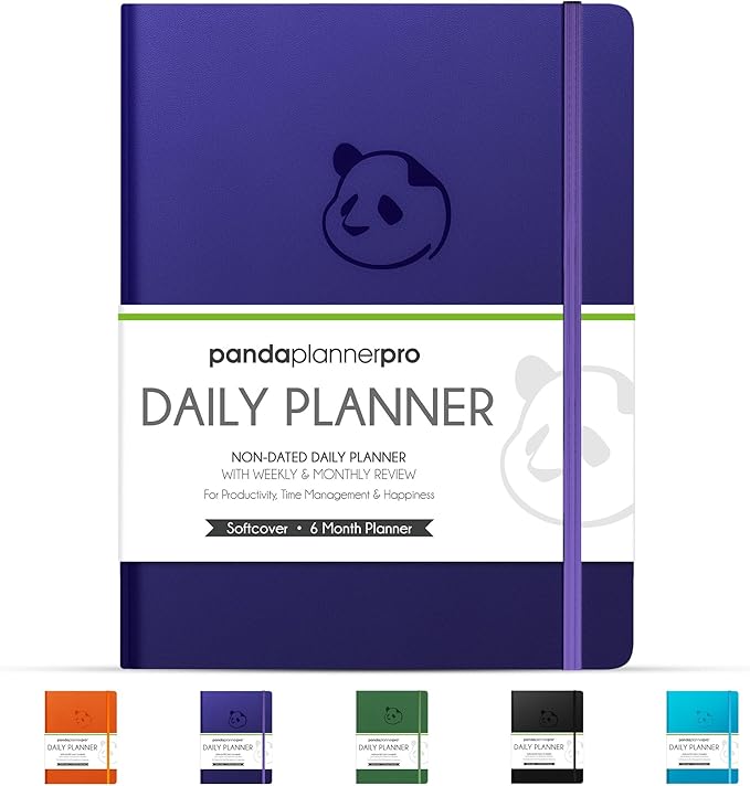Panda Planner Pro A4 Daily Planner 2026 – 6 Month Undated Planner with Hourly Schedule, Large 8.5x11 Layout, To Do List, Daily Journal, Goal Planner, Habit Tracker & Gratitude Organizer for Home/Office – Purple