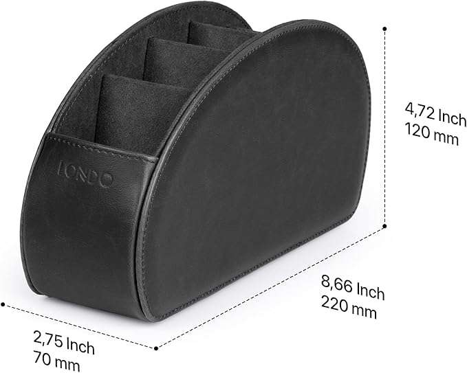 Londo Remote Control Holder with 5 Pockets - Store DVD, Blu-Ray, TV, Roku or Apple TV Remotes - PU Leather with Suede Lining - Slim, Compact Living or Bedroom Storage