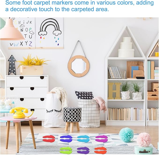 PATIKIL Foot Shaped Carpet Markers, 72pcs (36pairs) Nylon Floor Spots Markers Colorful Hook and Loop Marker Dots for Classroom Teacher Supplies, Pink