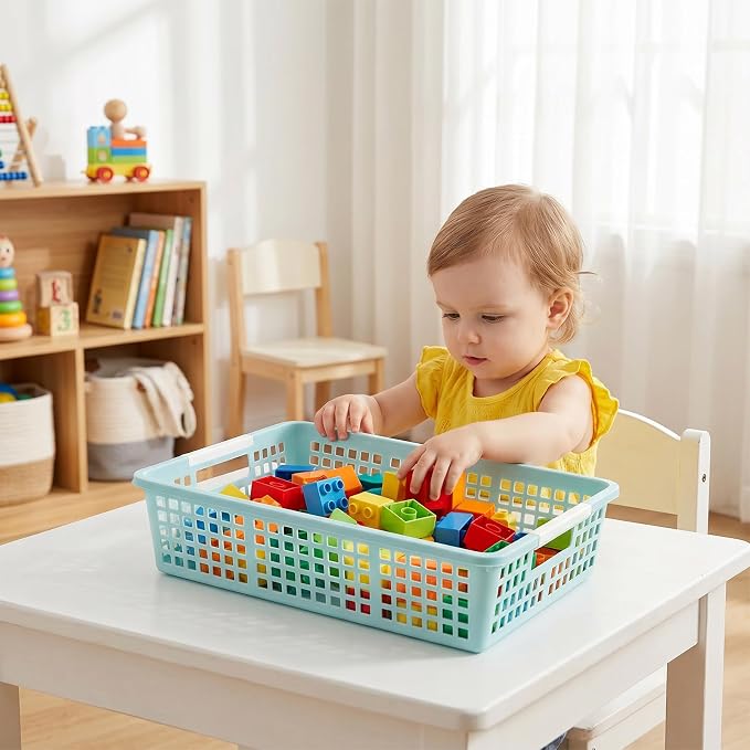 6 PCS Plastic Classroom Turn in Paper Trays Storage Bin Basket Organizers Holds 4A Paper File for School Teacher Supplies Classroom Office Home Organization and Storage Tray (Macarons)