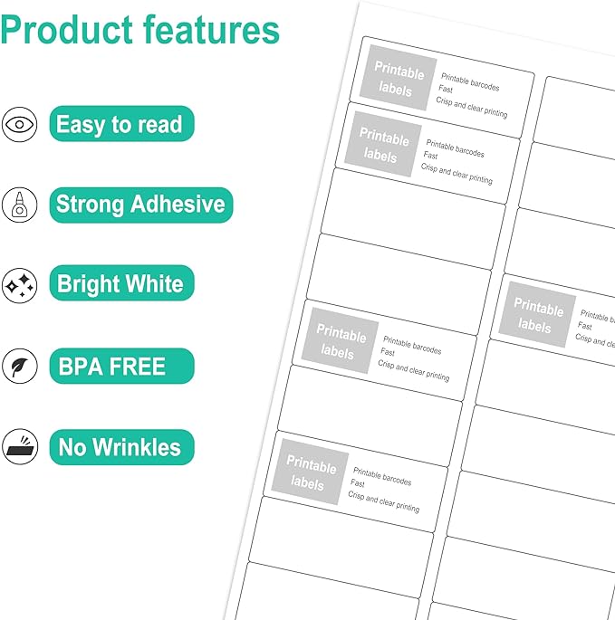 L LIKED Printable Address Labels, 1" x 2-5/8", 45,000 Labels, 30 per Sheet, Mailing Labels for Envelopes, Inkjet/Laser Printer Compatible (1500 Sheets)