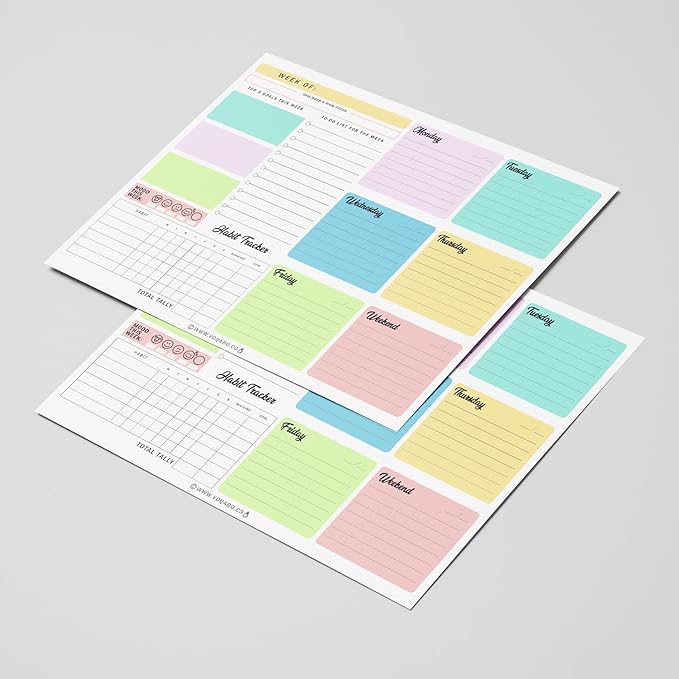 Weekly Planner Pad Tear Off (Magnetic) Full Year Productivity Planner, 50 Undated Sheets for Daily Schedule, To-Do Lists, Habit Tracking, Academic Planning, and Work Agenda (8.5 x 11 Inches, Color)