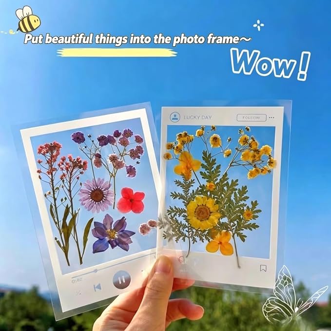 Transparent Dried Flower Bookmarks, 40Pcs DIY Handmade Dried Flower Bookmark kit, Clear Acrylic Photo Frame Page Markers for Reading Lovers, Adults and Kids, 20 Designs, 3.9" x 5.5" (40, PCS)