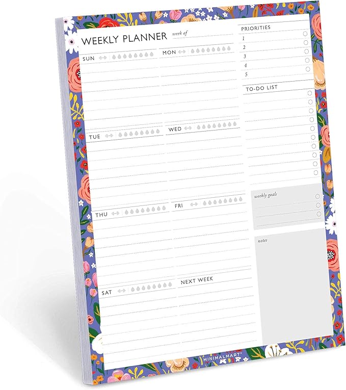 Weekly Planner with 52 Undated 8.5 x 11 Tear-Off Sheets, Floral Weekly Vibrant Calendar, Organizer, Scheduler, Productivity Tracker, Priority Task, Weekly Goal, to-do List