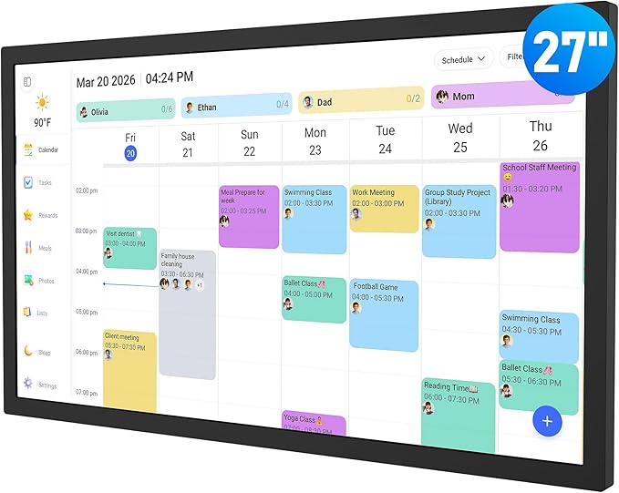 Digital Calendar – 27 Inch Electronic Wall Calendar & Chore Chart, Smart Family Organizer with Interactive Touchscreen Display, Wall Mount in Portrait or Landscape, Gifts for Women Men, Gifts for Mom Dad