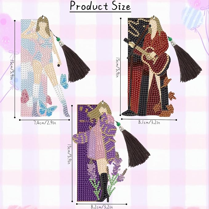 3 Pcs Diamond Painting Bookmarks, Singer Diamond Art Bookmarks with Tassel, Diamond Art Painting Kits for Beginners Adults DIY Art Craft Gifts Book Decors