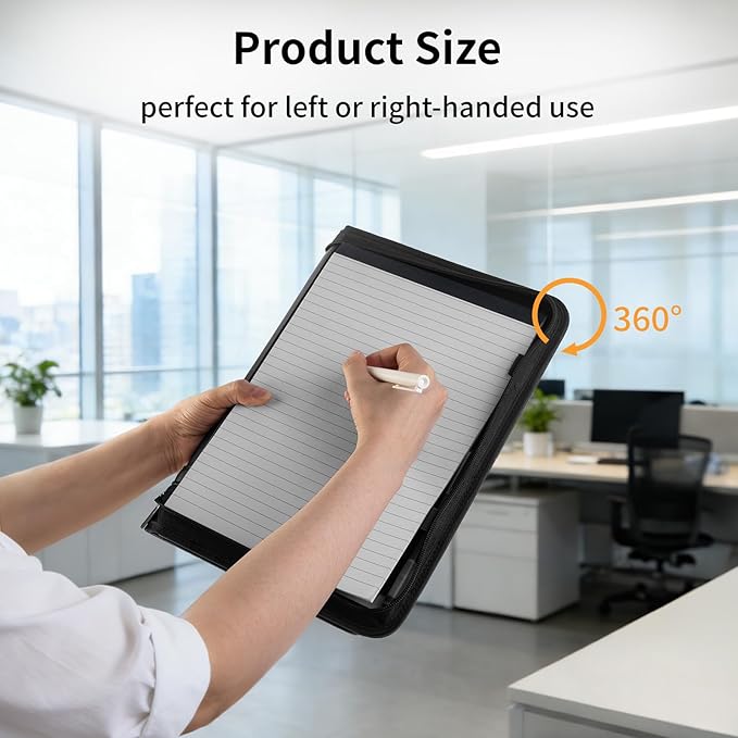 Professional Padfolio with Calculator,Faux Leather Portfolio Folder Binder,Letter Size A4 Legal Writing Pad Holder for Business School Office Conference Notepad Clip Boards (Black)