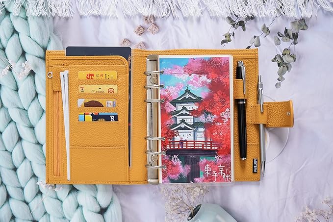 Moterm Personal Luxe Rings Planner - Genuine Leather Binder Organizer (Pebble-Mustard, 30mm Ring)