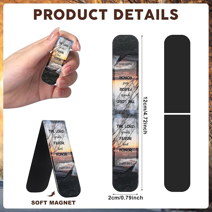 Zonon 48 Pcs Bible Verse Magnetic Christian Bookmarks, 0.8x4.7in Inspirational Scripture Book Markers for Women Men Religious Motivational Page Clips Book Lovers Reading Gifts(Forest Style)