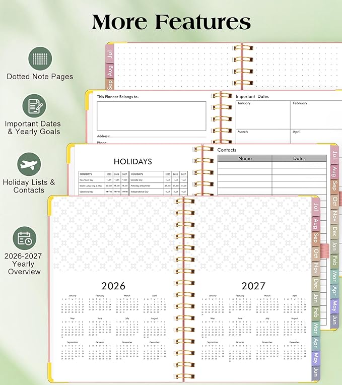 Academic Planner 2026-2027, Hardcover Weekly and Monthly Calendar Planner from July 2026 - June 2027, Daily Agenda Planners with Tabs, College School Organizer for Student Teacher, A5 (6.1" x 8.2"), Pink