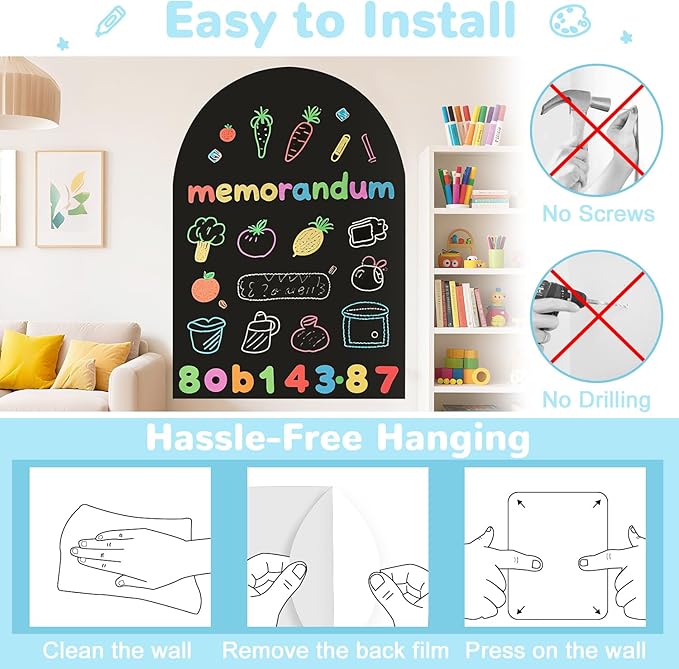 Magnetic Wall Decal Arch 40x32 inch Magnet Wall for Kids Chalkboard Adhesive Blackboard Magnetic Wallpaper Chalk Board Magnetic Wall Decal for Kids Playroom for Home Playroom Classroom Black
