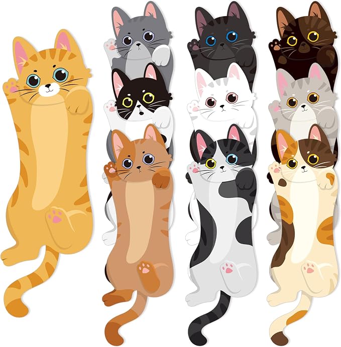 JSRQT 30Pcs Cat Paper Bookmarks, Adorable Kitty Design Page Markers Book Page Clips for Book Lovers, Reading Accessories Gift for for Students Teachers,10 Styles