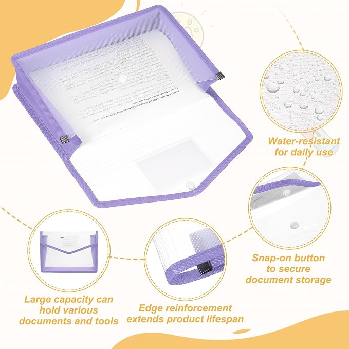 PATIKIL Plastic Expanding File Folders, 2 Pack B5 File Folder Envelopes Letter Size Document Organizer Supplies with Snap Closure for Classroom Office, Purple, Horizontal