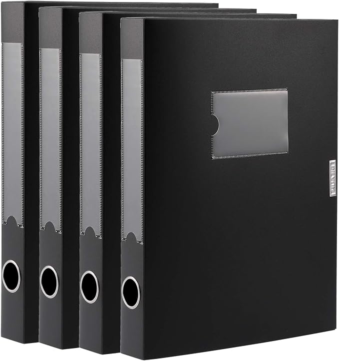 A4 Storage File Boxes Plastic Archives Cases with Lid, File Folder Organizer Document Filing Box for Office, Letter Size Paper,31×4×24 cm, Black(Pack of 4)