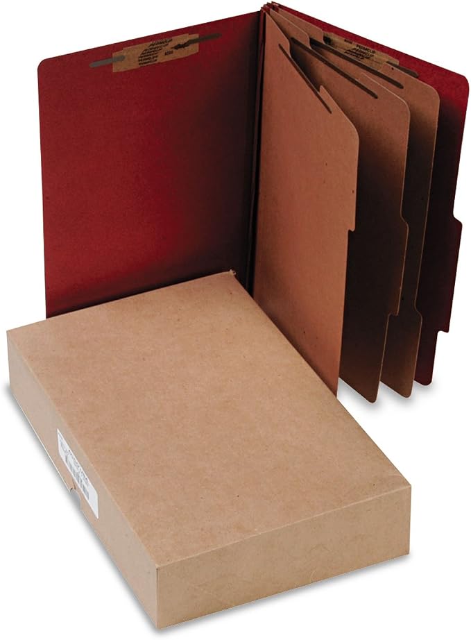 ACCO 16038 ACCO Pressboard 25-Point Classification Folder, Lgl, 8-Section, Earth Red, 10/Bx